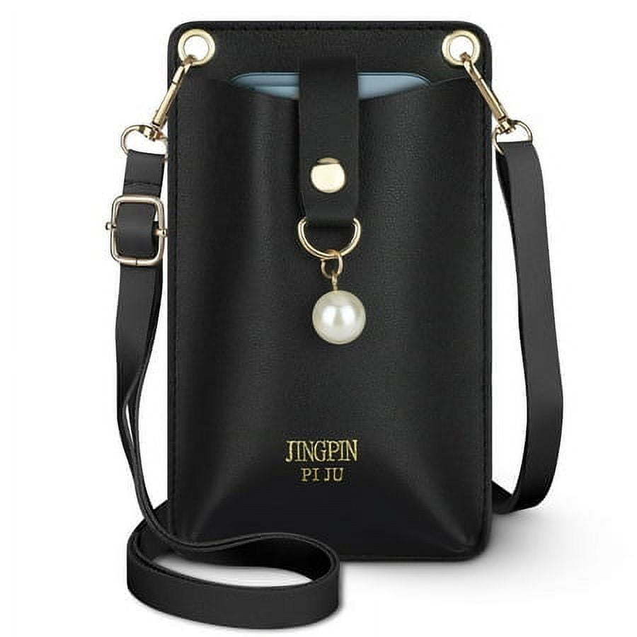 Glonme Women Cell Phone Purse Zipper Handbags Adjustable Straps Small Crossbody  Bags Large Capacity Ladies Mini With Pockets PU Leather Multi-purpose Black  