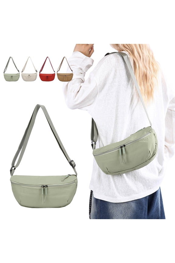 Crossbody Chest Bag Nylon Fabric | Multi Compartment Sports Sling Bag | Adjustable Strap | Zippered Closure | Portable Organizer | 11.4x6.3x3.9in | Green Beige Red Khaki | 1 Pack