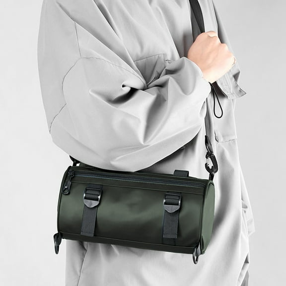 Crossbody Cylindrical Bag, Waterproof, Large Capacity, Gray/Black/Army Green/Dark Blue, Men's Chest Bag, Lightweight 210g, for Work Travel