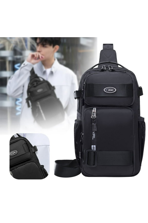 Crossbody Edc Sling Bag (Chest Shoulder Pack, Outdoor Travel Satchel), Black, Edc Sling Crossbody Backpack, Oxford Fabric Black, Sport Bag For Camping, Hiking, And Travel, Meiiso