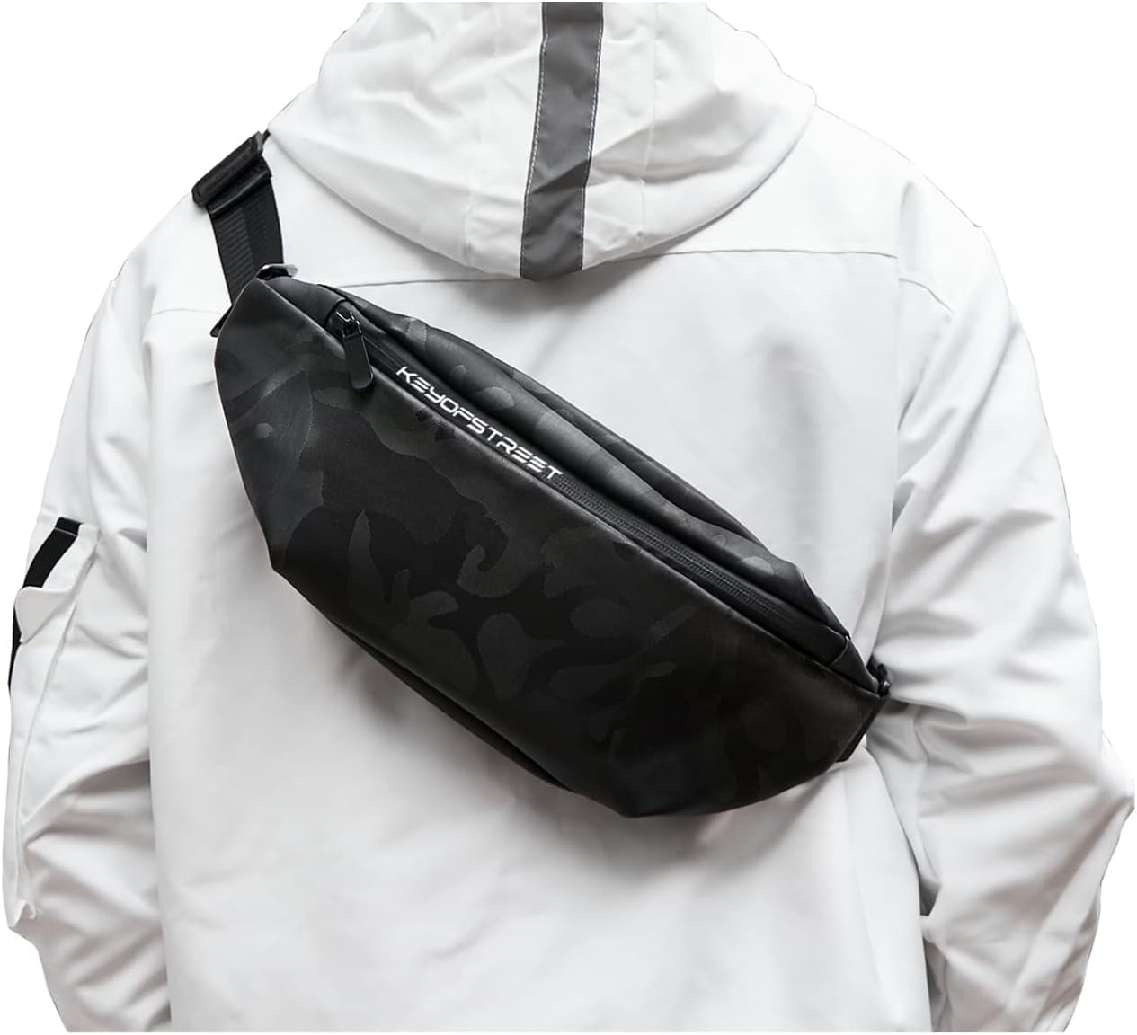Crossbody Fanny Pack for Men, Large Waterproof Waist Bag Pack, Fashionable Chest Belt Bag for Men Travel Running Cycling Sports, Carrying All Phones