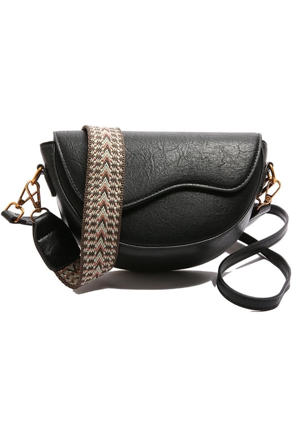 Crossbody Fanny Pack with Guitar Strap Retro Leather Shoulder Chest Sling Bag Casual Sling Saddle Waist Daypack (Black)