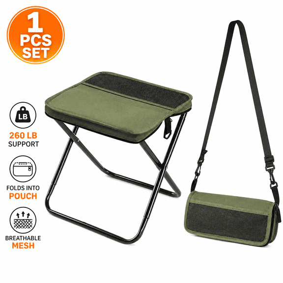 Crossbody Folding Camping Stool, Portable Lightweight Seat for Fishing & Hiking (Large/Green)