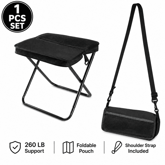 Crossbody Folding Stool for Camping and Fishing, Small, Black, 1Pcs