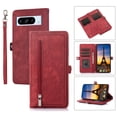 thumbnail image 1 of Crossbody For Google Pixel 8 Pro Wallet Case [Cards Theft Scan Protection] Card Holder Zipper PU Leather Flip Kickstand Cover Shoulder Strap & Short Wrist Strap Magnetic Phone Cover,Red, 1 of 10