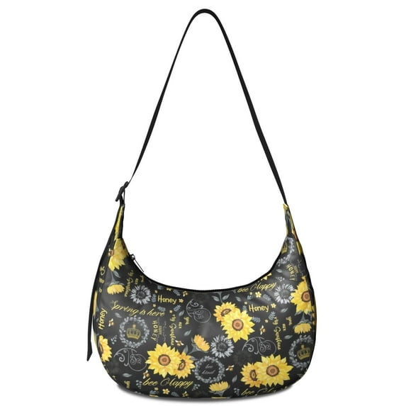 Crossbody Handbag for Women – Water-Resistant & Lightweight, Boho Sunflower and Butterfly Floral Print, Vintage Yellow Bloom Design, Spacious Durable Purse for Rustic Style
