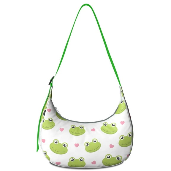 Crossbody Handbag for Women – Water-Resistant & Lightweight, Cute Cartoon Green Frog Print, Mushroom and Flower Pattern, Spacious Durable Purse for Nature Lovers