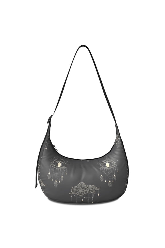Crossbody Handbag for Women – Water-Resistant Nylon, Gothic Celestial Print with Moon and Sun, Mystical Spiritual Star Pattern, Durable Adjustable Purse