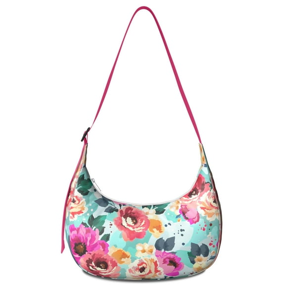 Crossbody Handbag for Women – Water-Resistant Nylon, Floral and Leopard Print, Tropical Flower and Leaves Pattern, Bohemian Artistic Summer Purse