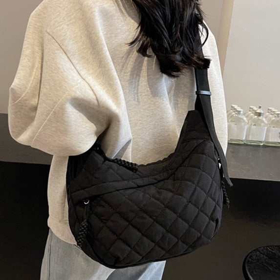 Crossbody Hobo Bag for Women Quilted Puffy Purses for Women Fluffy Handbag (Black One Size)