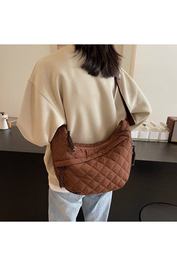 Crossbody Hobo Bag for Women Quilted Puffy Purses for Women Fluffy Handbag (Coffee One Size)