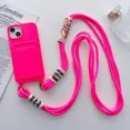 thumbnail image 1 of Crossbody Lanyard with Card Holder Phone Case for IPhone 16 15 14 Plus 13 12 11 Pro Max Solid Color Protective Shockproof Cover (For iPhone 15 Plus,Rose), 1 of 7