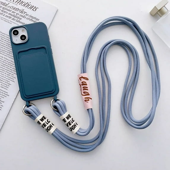 Crossbody Lanyard with Card Holder Phone Case for IPhone 16 15 14 Plus 13 12 11 Pro Max Solid Color Protective Shockproof Cover (For iPhone 16 ProMax,Royal blue)