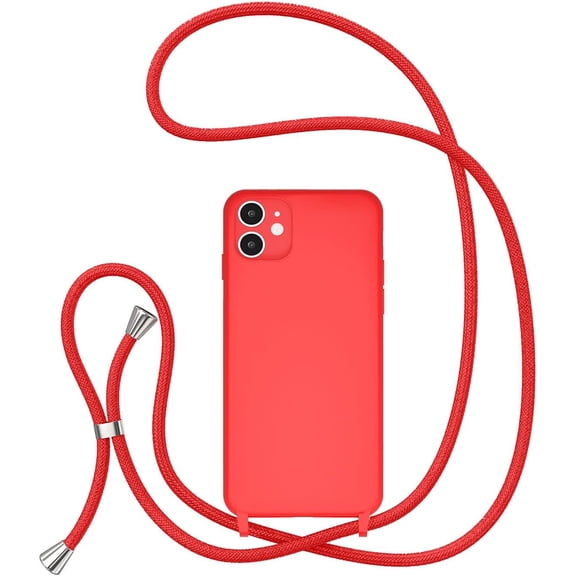 Crossbody Lanyard Phone case for iPhone 11 6.1 inch, Silicone Phone Cover with Adjustable Necklace Strap Soft Belt Neck Cord Lanyard Shockproof Protective Case - Red