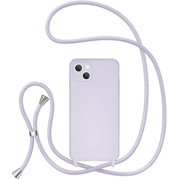 Crossbody Lanyard Phone case for iPhone 14 6.1 inch, Silicone Phone Cover with Adjustable Necklace Strap Soft Belt Neck Cord Lanyard Shockproof Protective Case - Mauve