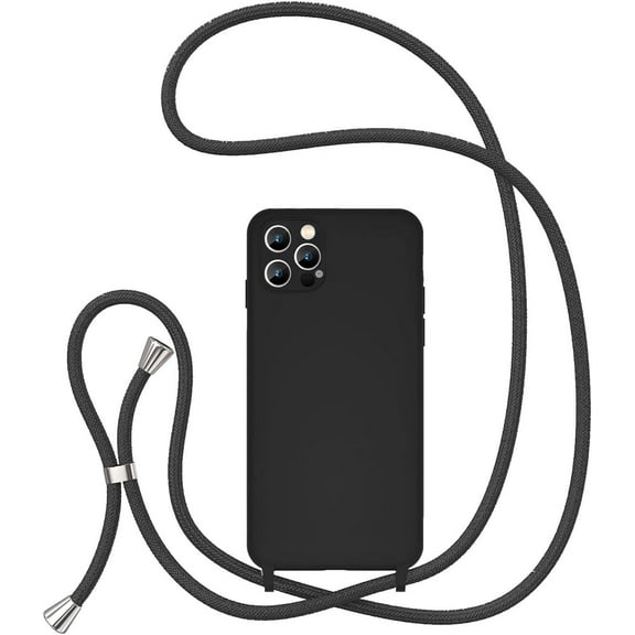 Crossbody Lanyard Phone case for iPhone 14 Pro Max 6.7 inch, Silicone Phone Cover with Adjustable Necklace Strap Soft Belt Neck Cord Lanyard Shockproof Protective Case - Black