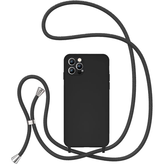 Crossbody Lanyard Phone case for iPhone 15 Pro 6.1 inch, Silicone Phone Cover with Adjustable Necklace Strap Soft Belt Neck Cord Lanyard Shockproof Protective Case - Black