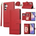 thumbnail image 1 of Crossbody Lanyard for Samsung Galaxy A15 Case Kickstand【RFID Blocking】 with 5-Card Holder Slot, Soft PU Leather Magnetic Shoulder Wrist Strap for A15 Wallet Case With Mirror,Red, 1 of 14