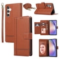 thumbnail image 1 of Crossbody Lanyard for Samsung Galaxy A35 Case Kickstand【RFID Blocking】 with 5-Card Holder Slot, Soft PU Leather Magnetic Shoulder Wrist Strap for A35 Wallet Case With Mirror,Brown, 1 of 14