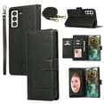 thumbnail image 1 of Crossbody Lanyard for Samsung Galaxy S21 Case Kickstand【RFID Blocking】 with 5-Card Holder Slot, Soft PU Leather Magnetic Shoulder Wrist Strap for S21 Wallet Case With Mirror,Black, 1 of 11
