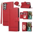 thumbnail image 1 of Crossbody Lanyard for Samsung Galaxy S22 Case Kickstand【RFID Blocking】 with 5-Card Holder Slot, Soft PU Leather Magnetic Shoulder Wrist Strap for S22 Wallet Case With Mirror,Red, 1 of 11