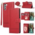 thumbnail image 1 of Crossbody Lanyard for Samsung Galaxy S23 Plus Case Kickstand【RFID Blocking】 with 5-Card Holder Slot, Soft PU Leather Magnetic Shoulder Wrist Strap for S23 Plus Wallet Case With Mirror,Red, 1 of 11