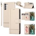 thumbnail image 1 of Crossbody Lanyard for Samsung Galaxy S23 Plus Case Kickstand【RFID Blocking】 with 5-Card Holder Slot, Soft PU Leather Magnetic Shoulder Wrist Strap for S23 Plus Wallet Case With Mirror,Beige, 1 of 11