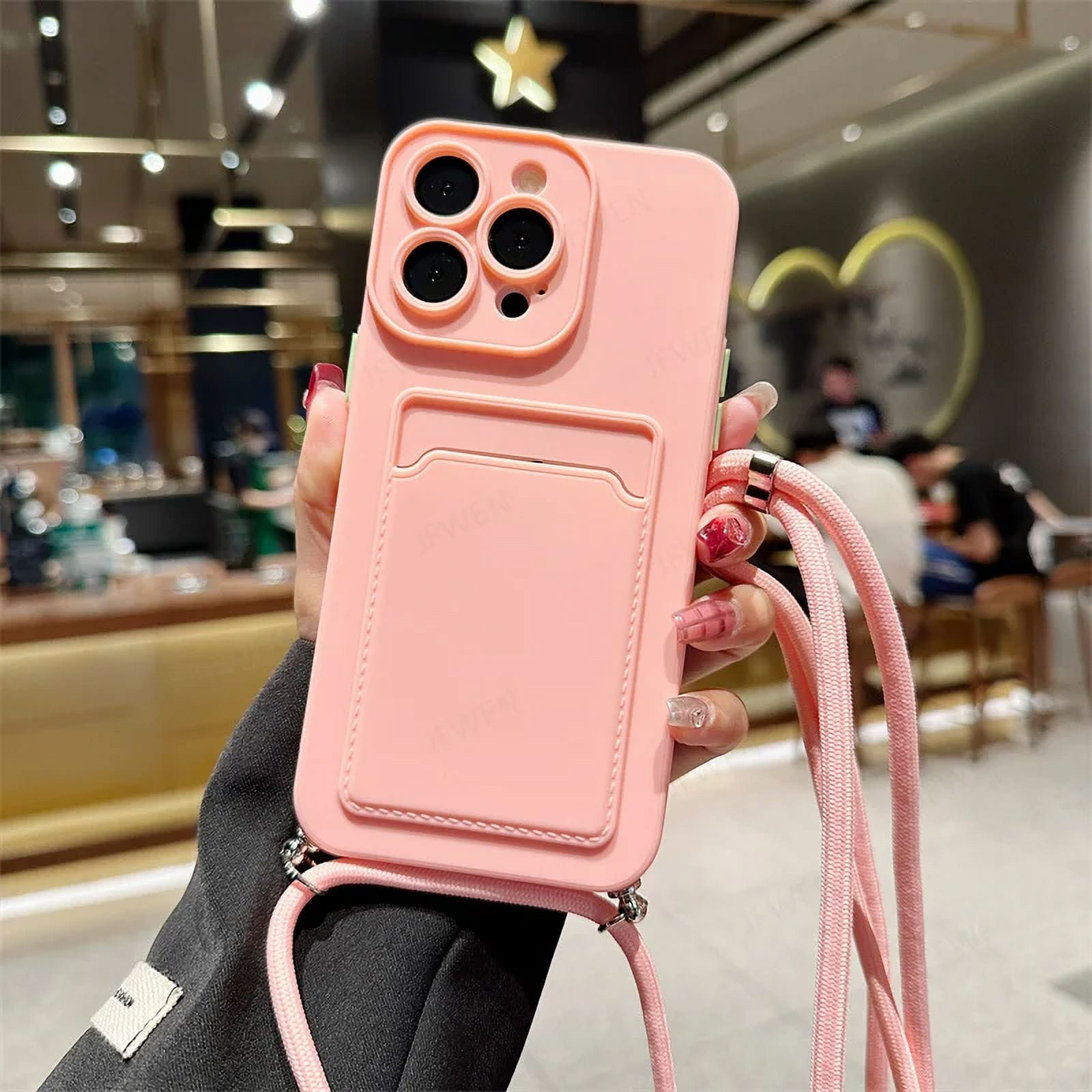 Crossbody Lanyard Solid Color Card Bag Case For iphone 15 14 13 12 Mini