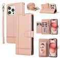 thumbnail image 1 of Crossbody Lanyard for iPhone 15 Pro Max Case Kickstand【RFID Blocking】 with 5-Card Holder Slot, Soft PU Leather Magnetic Shoulder Wrist Strap for i15 Pro Max Wallet Case With Mirror,Rosegold, 1 of 15