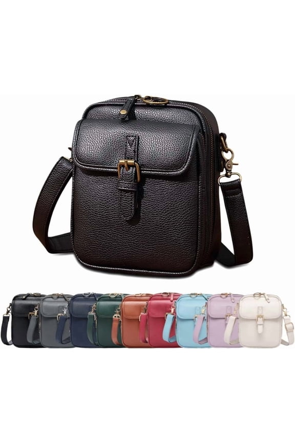 Crossbody Leather Bag, Double Layer Large Capacity Messenger Bag with Anti-Theft Features, Built-in Purse for Safe Daily Use and Travel.