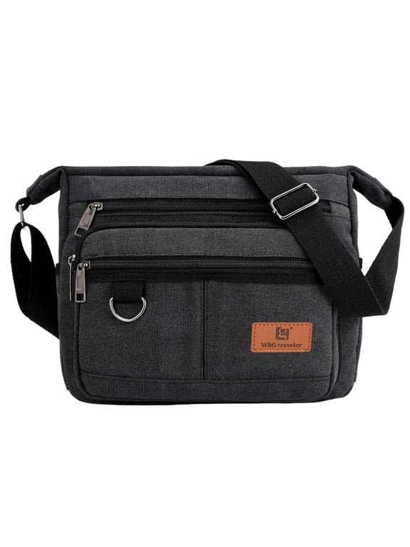 Waxed Canvas Messenger Bag for Men and Women, RFID Crossbody Shoulder Work Bag with Water Bottle Holders, Black
