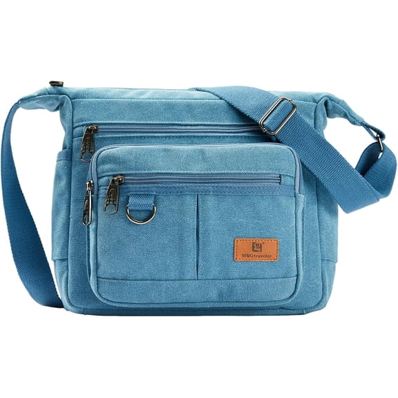 Crossbody Messenger Bag for iPad Pro 12.9 inches, Rfid Shoulder Purse w/Water Bottle Holders, 13 inch Laptop Briefcase, Built-in Wallet With AirTag Case Blue