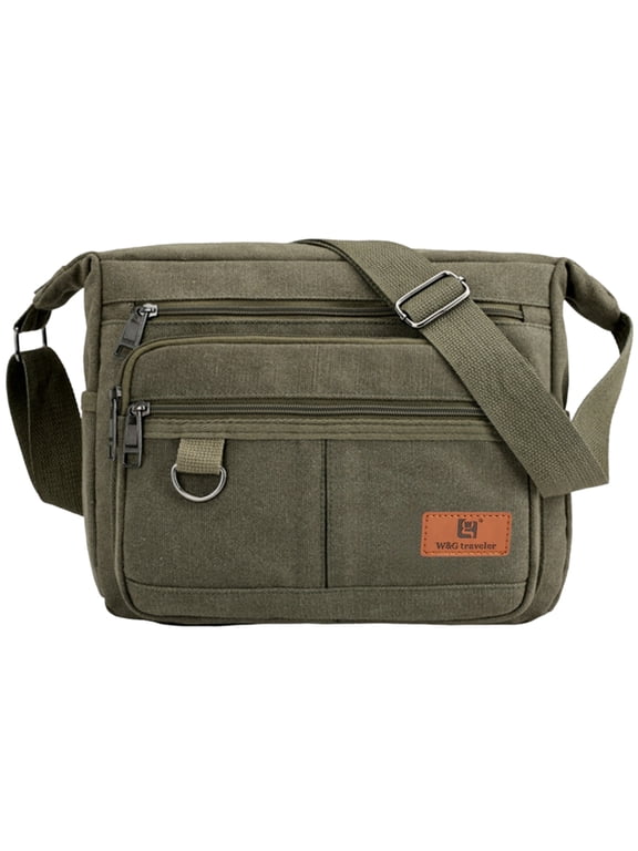 Waxed Canvas Messenger Bag, Unisex Crossbody Outdoor Shoulder Travel Bag with RFID Wallet, Army Green