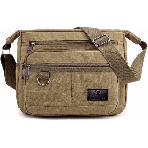 Crossbody Messenger Bag for iPad Pro 12.9 inches, Rfid Shoulder Purse w/Water Bottle Holders, 13 inch Laptop Briefcase, Built-in Wallet With AirTag Case Khaki