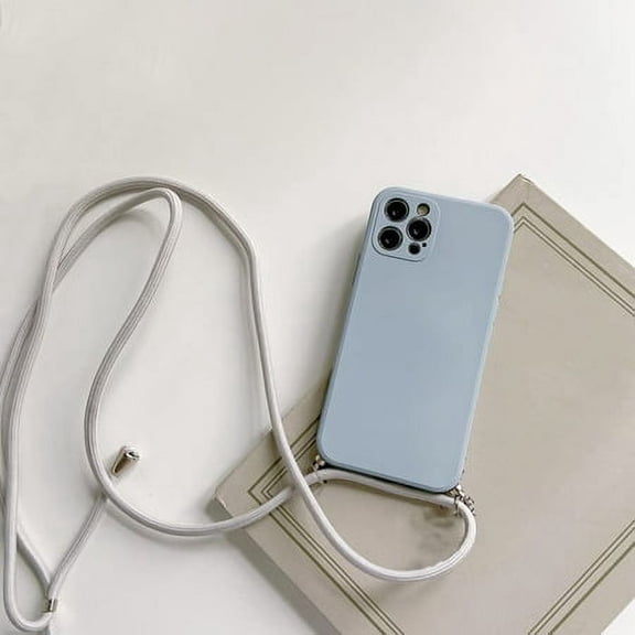 Crossbody Necklace Strap Lanyard Cord Liquid Silicone Phone Case for iPhone 13 12 Mini 11 Pro X XR XS Max 6s 7 8 Plus SE 2 Cover,Mint Green,for iPhone 12 Pro