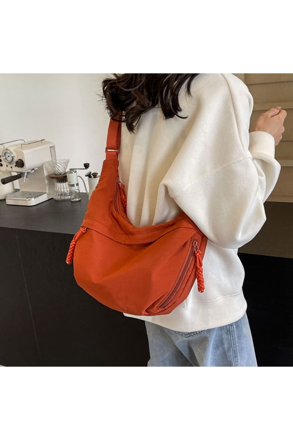 Crossbody Nylon Crescent Bag for Women Lightweight Dumpling Bag (Orange One Size)