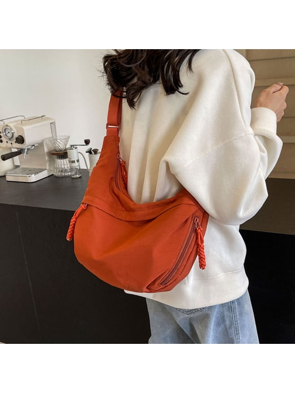 Crossbody Nylon Crescent Bag for Women Lightweight Dumpling Bag (Orange One Size)
