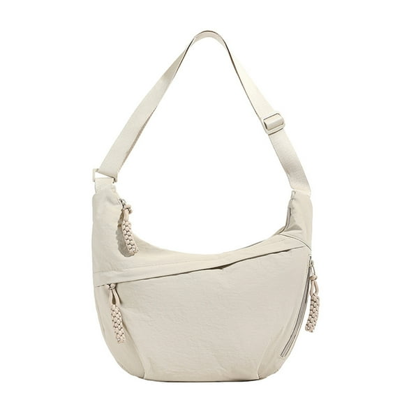 Crossbody Nylon Crescent Bag for Women Lightweight Small Hobo Dumpling Bag Beige One Size