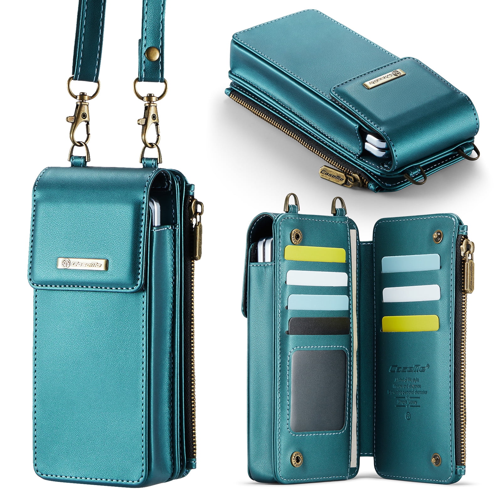 Crossbody Phone Bag Purse Wallet Case for iPhone/Galaxy/Pixel Series Cell Phones (Less Than or Equal to 7.6"), with Shoulder/Wrist Strap Lanyard, RFID Blocking Card Slots, PU Leather Bag, Green