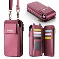 thumbnail image 1 of Crossbody Phone Bag Purse Wallet Case for iPhone/Galaxy/Pixel Series Cell Phones (Less Than or Equal to 7.6"), with Shoulder/Wrist Strap Lanyard, RFID Blocking Credit Card Holder, PU Leather Bag, Red, 1 of 7