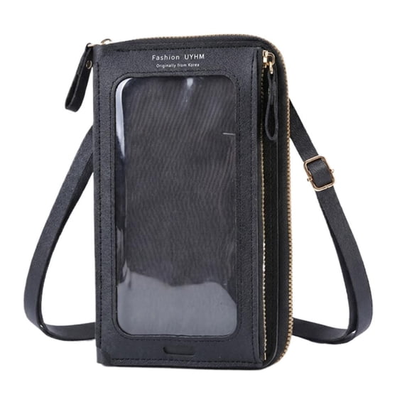 Crossbody Phone Bag With Touch Screen Window, PU Leather Small Sling Purse With Card Slots, Adjustable Strap & Charging Port, Hands-Free For Travel Work
