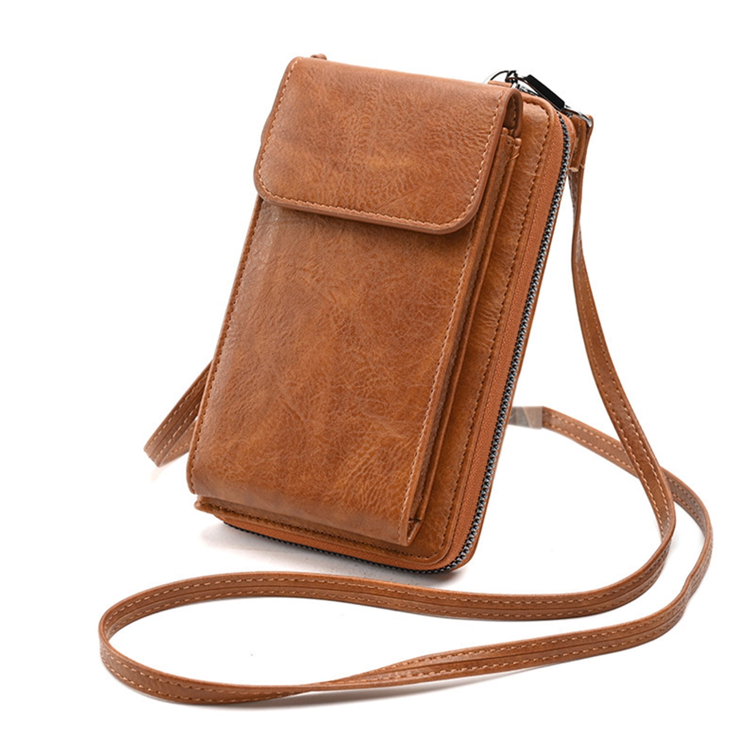 Crossbody Phone Bag for Women Ladies PU Leather Handbags Mobile Phone Pouch Cell Phone Purse Mini Shoulder Bag with Strap Card Slots Brown Walmart