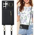 thumbnail image 1 of Crossbody Phone Case for Samsung Galaxy S22 Ultra Case with Card Holder,S22 Ultra Wallet Case with Strap Lanyard for Women,[360° Rotatable Ring Holder] Kickstand Leather PU Magnetic Clasp,Black, 1 of 8