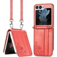 thumbnail image 1 of Crossbody Phone Case for Samsung Galaxy Z Flip 5 5G,Samsung Z Flip 5 Leather Case with Lanyard Strap for Women Girls,Samsung Z Flip 5 Wallet Case with Credit Card Slots Holder,Red, 1 of 16
