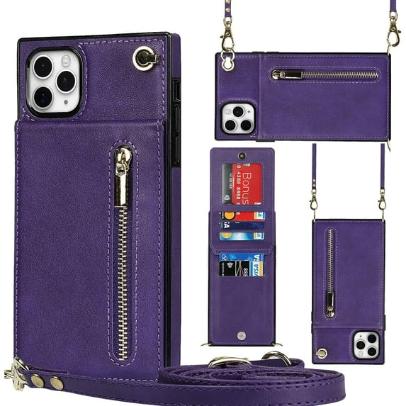 Crossbody Phone Case for iPhone 11 Pro Max Case with Card Holder for Women,iPhone 11 Pro Max Case Wallet with Strap Lanyard for Men,PU Leather Magnetic Clasp with Kickstand 6.5", Purple