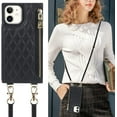thumbnail image 1 of Crossbody Phone Case for iPhone 12 Pro with Card Holder Slot,iPhone 12 Magnetic Purse Case with Lanyard Strap for Women Men,PU Leather Zipper Lattice Pattern Travel Case 6.1 Inch (Black), 1 of 14
