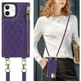 thumbnail image 1 of Crossbody Phone Case for iPhone 12 Pro with Card Holder Slot,iPhone 12 Magnetic Purse Case with Lanyard Strap for Women Men,PU Leather Zipper Lattice Pattern Travel Case 6.1 Inch (Purple), 1 of 14