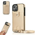 thumbnail image 1 of Crossbody Phone Case for iPhone 13 Mini(5.4") 2021, Allytech PU Leather Back Card Holder Detachable Lanyard Adjustable Strap Drop Protection Purse Slim Bag Case for iPhone 13 Mini 2021, Gold, 1 of 6