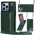 thumbnail image 1 of Crossbody Phone Case for iPhone 13 Pro Max Case with Card Holder for Women,iPhone 13 Pro Max Case Wallet with Strap Lanyard for Men,PU Leather Magnetic Clasp with Kickstand 6.7", Green, 1 of 14