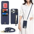 thumbnail image 1 of Crossbody Phone Case for iPhone 13 Pro Max Case with Card Holder,iPhone 12 Pro Max Case Wallet for Women Men with Strap,Lanyard Cases with Credit Card Slots Kickstand Ring Holder, 6.7",Blue, 1 of 8